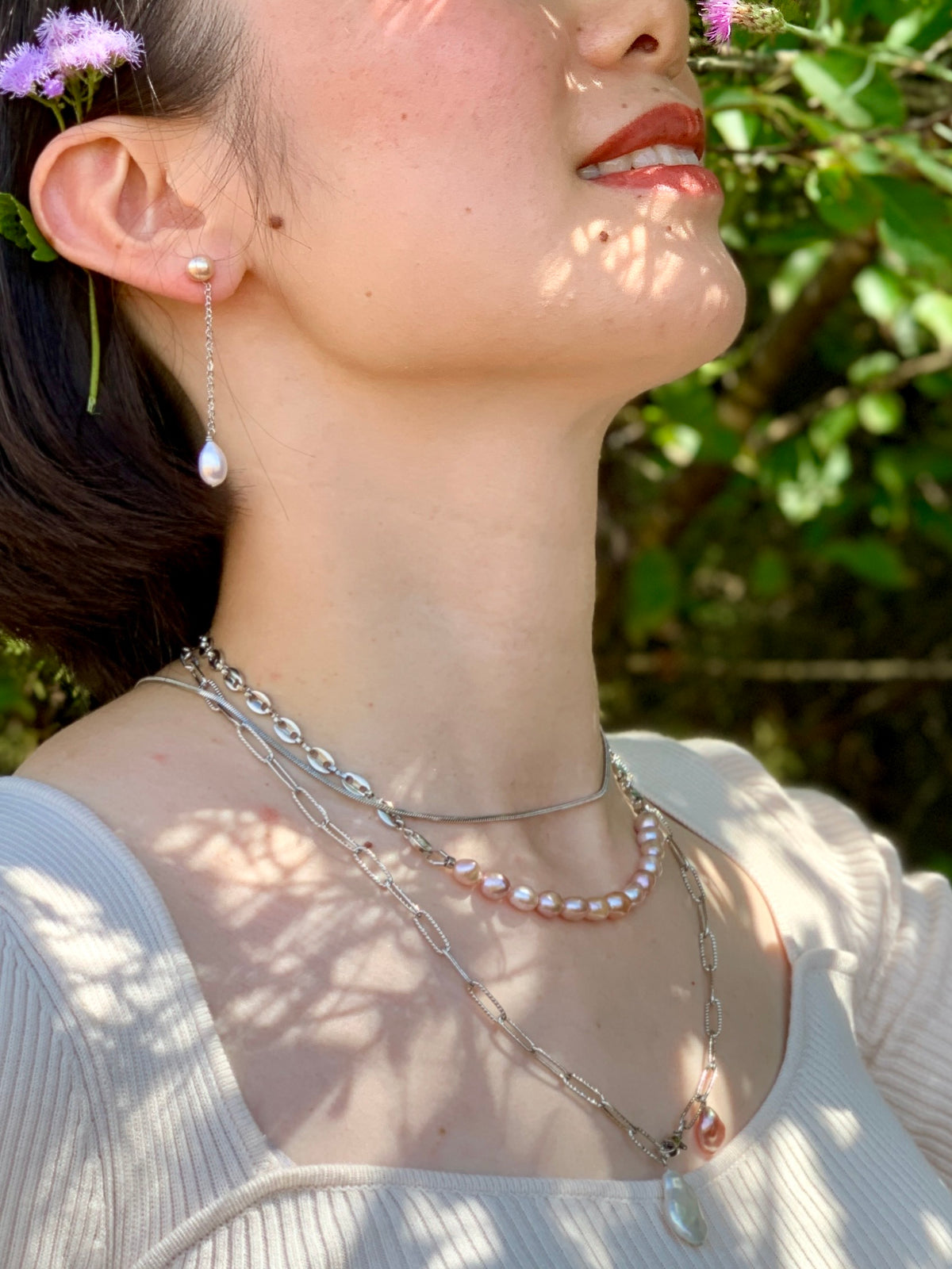 20'' Medium Size Paperclip Chain Necklace With Baroque Pearl Necklace