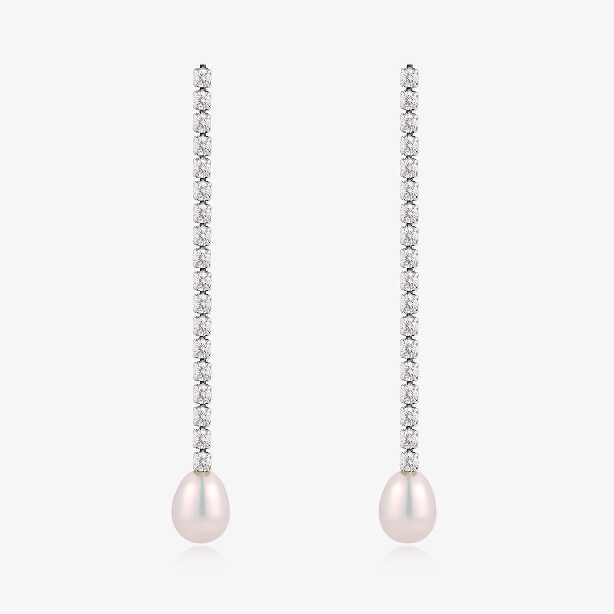 Long Dangle Zirconia Fresh Water Pearl Earrings