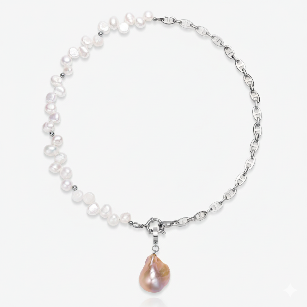 Half Chain & Half Fresh Water Pearl Necklace