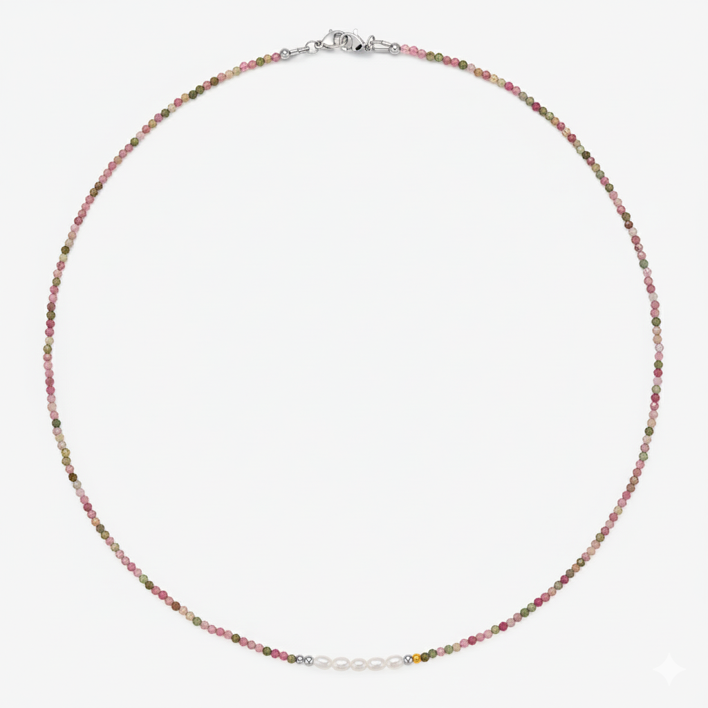 Multi-color Tourmaline & Fresh Water Pearl Necklace