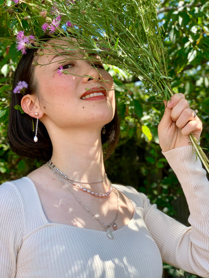 20'' Medium Size Paperclip Chain Necklace With Baroque Pearl Necklace