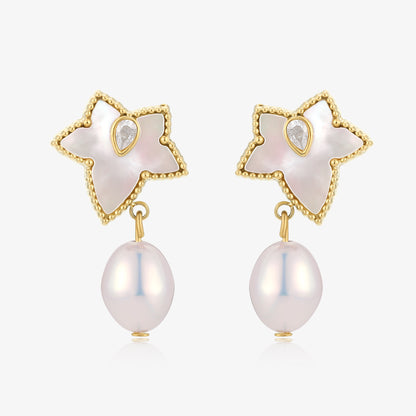 Leaf Design Fresh Water Pearl earrings
