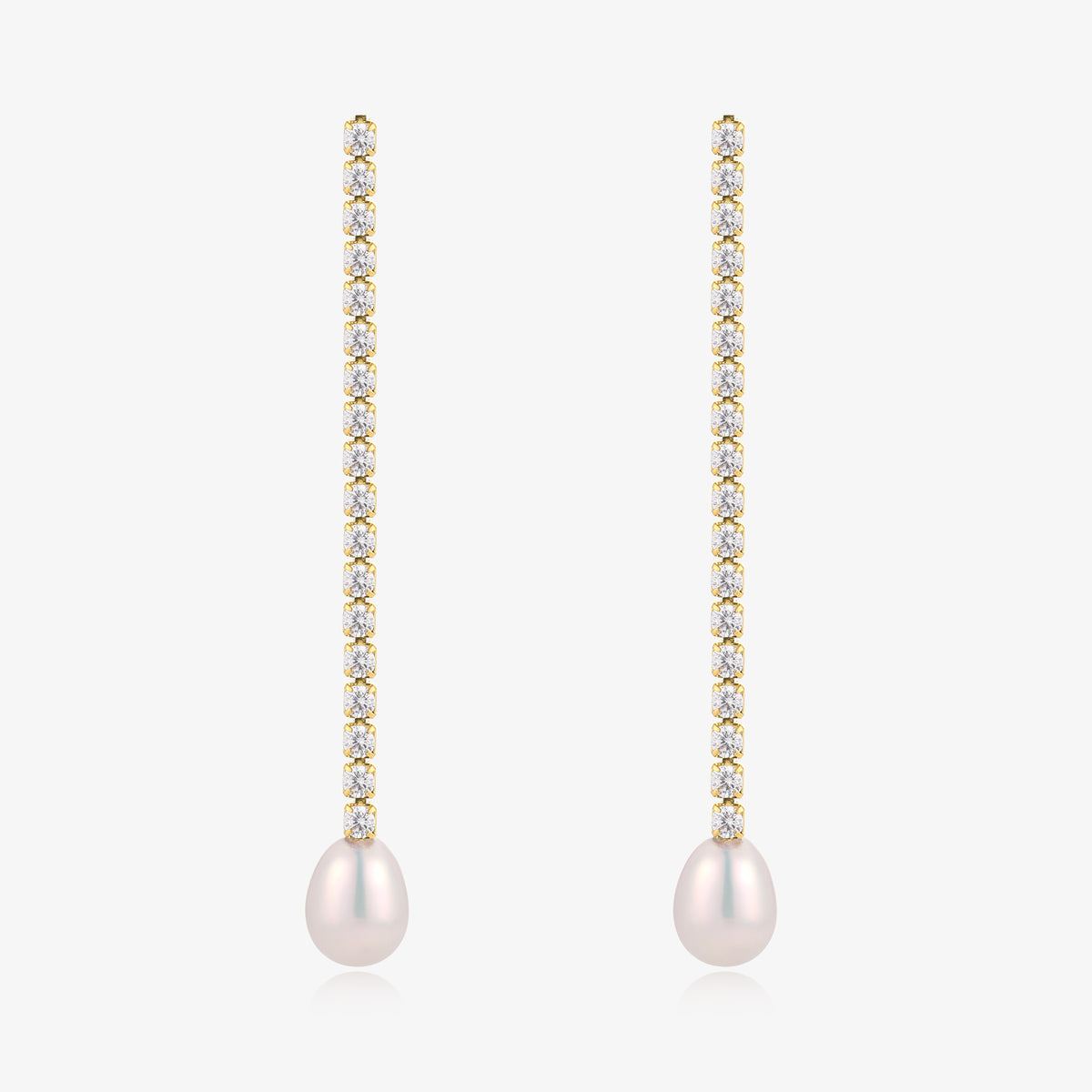 Long Dangle Zirconia Fresh Water Pearl Earrings