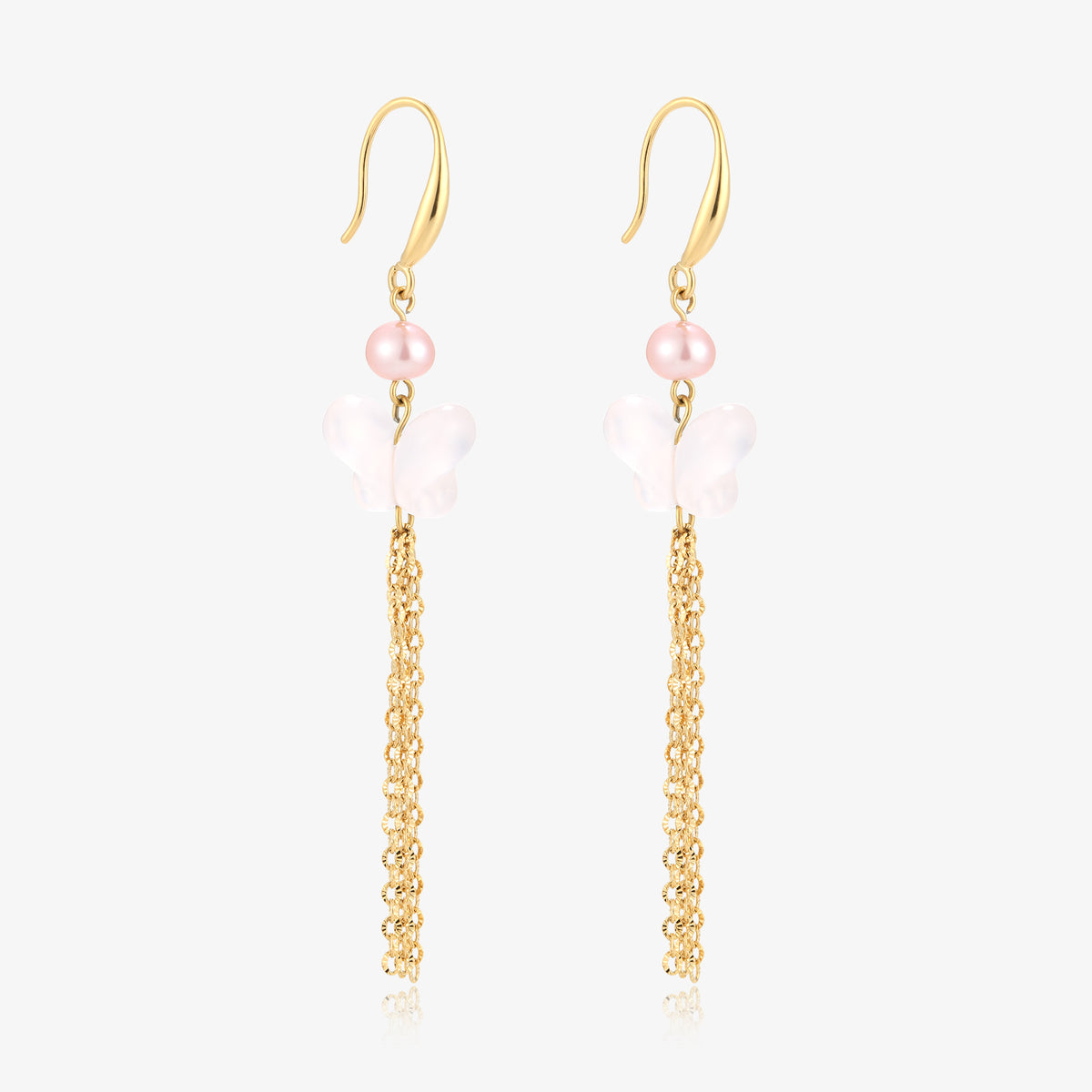 Long Dangle Butterfly Jade & Baby Fresh Water Pearl Earrings
