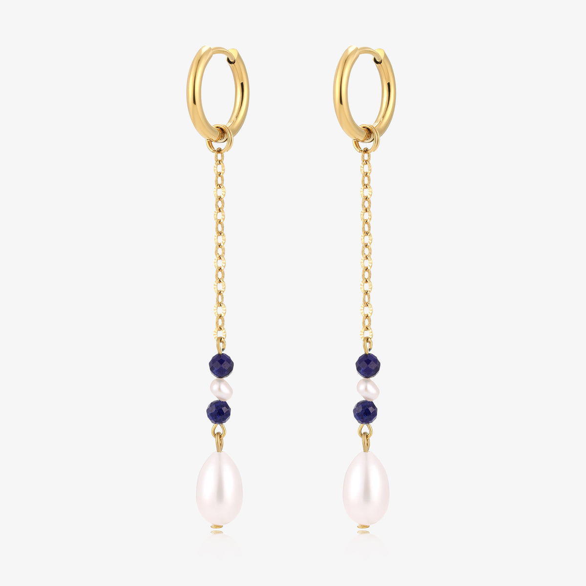 Long Dangle Lapis & Baby Fresh Water Pearl Earrings