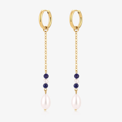Long Dangle Lapis & Baby Fresh Water Pearl Earrings