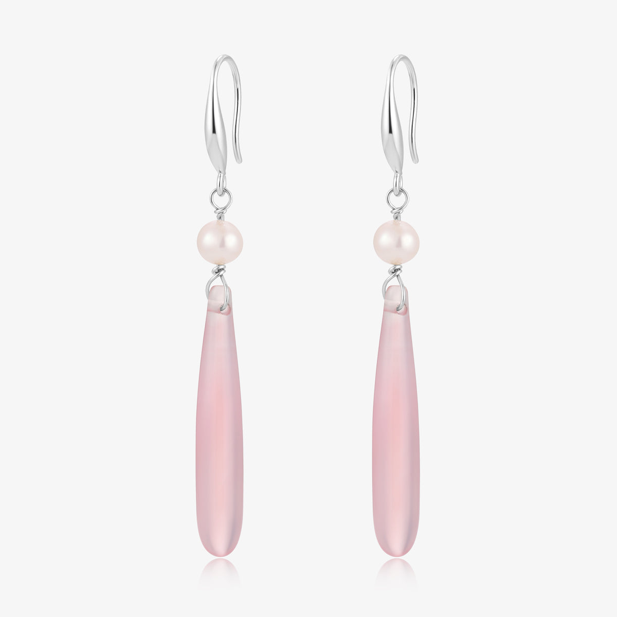 Long Dangle Pink Quartz & Baby Fresh Water Pearl Earrings