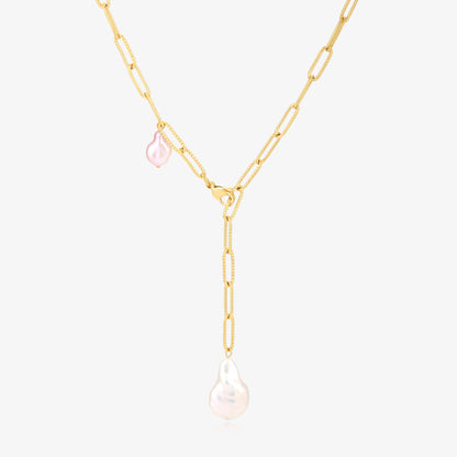 20'' Medium Size Paperclip Chain Necklace With Baroque Pearl Necklace
