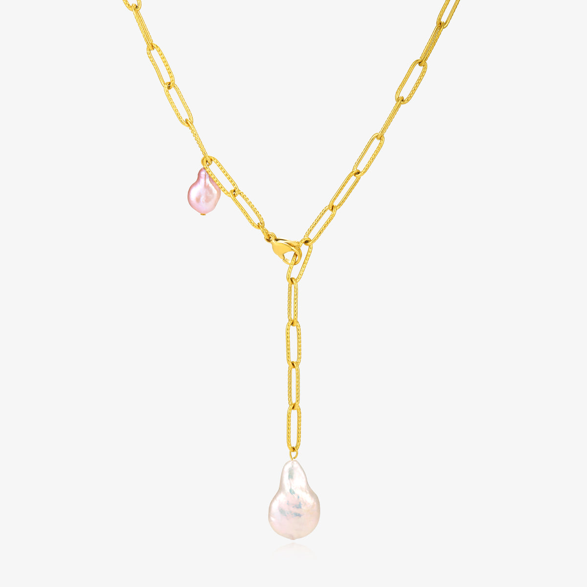 20'' Medium Size Paperclip Chain Necklace With Baroque Pearl Necklace