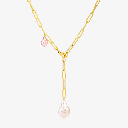 20'' Medium Size Paperclip Chain Necklace With Baroque Pearl Necklace
