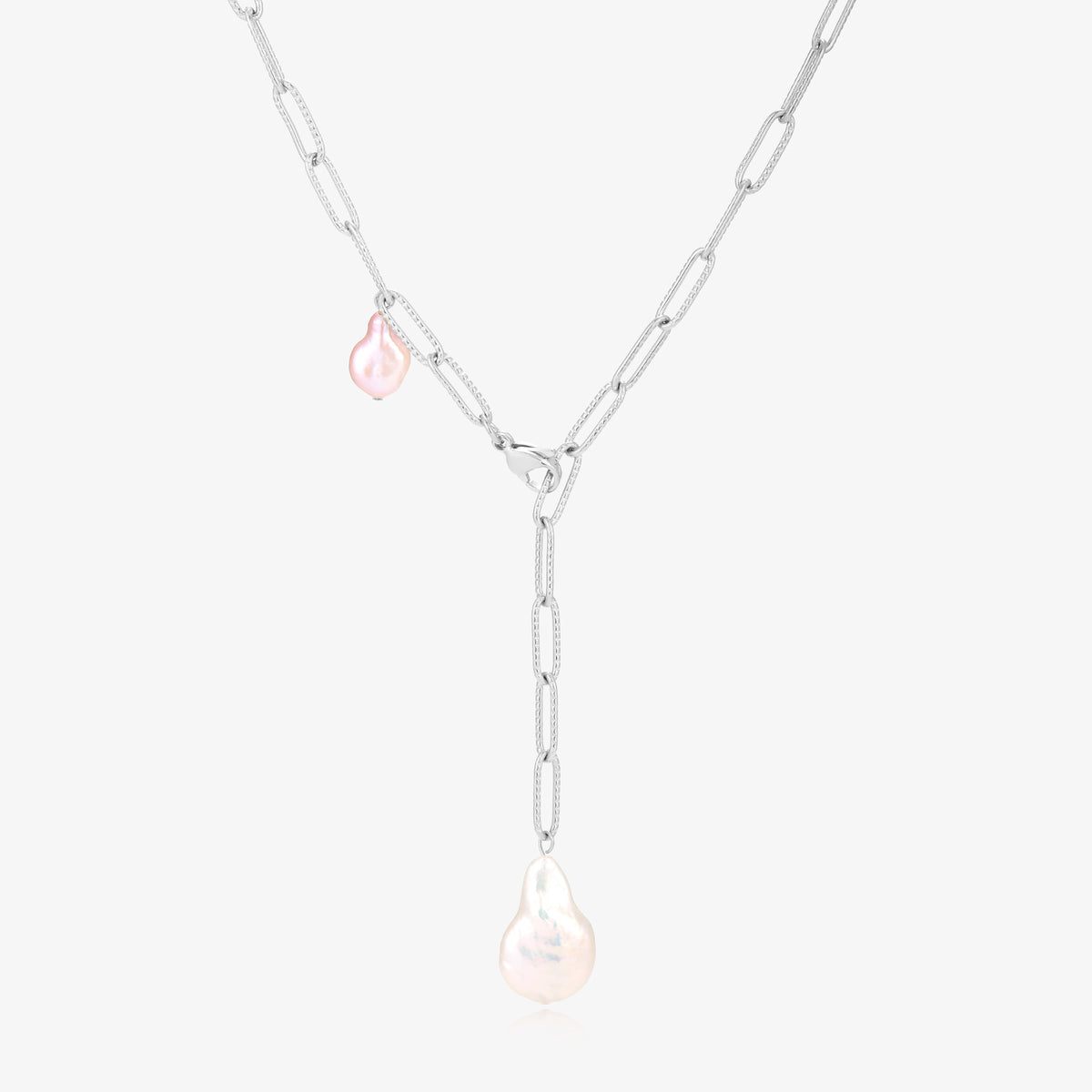 20'' Medium Size Paperclip Chain Necklace With Baroque Pearl Necklace