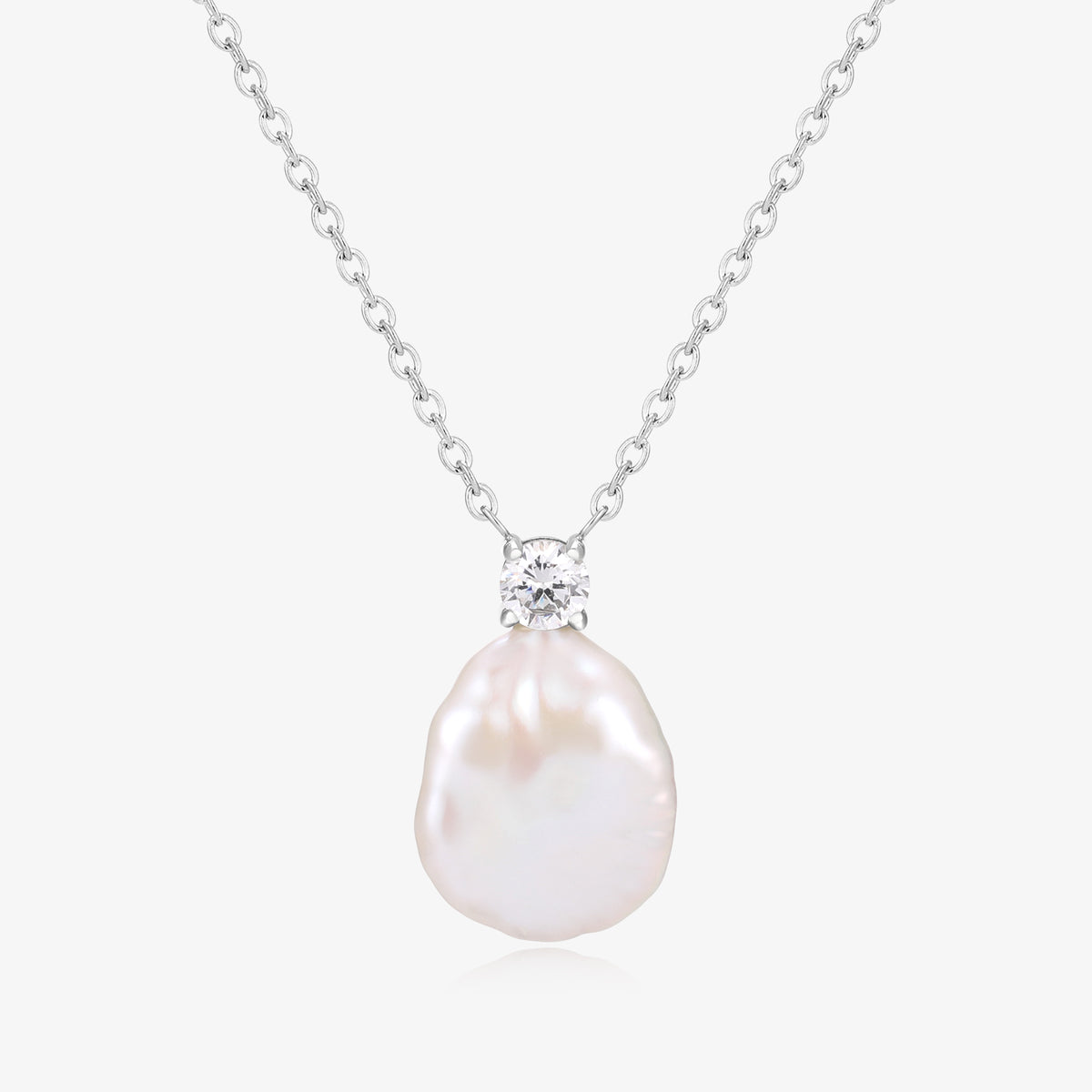 Elegant Simple One Zircon Design Pearl Necklace