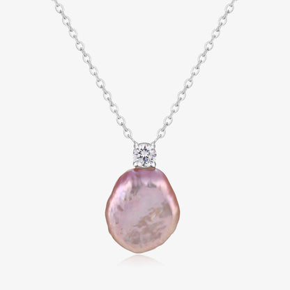 Elegant Simple One Zircon Design Pearl Necklace