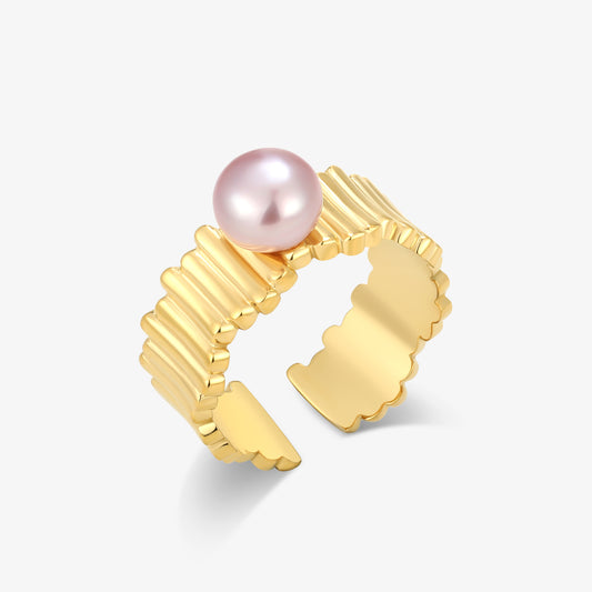 Wave Ring with Freshwater Pearl