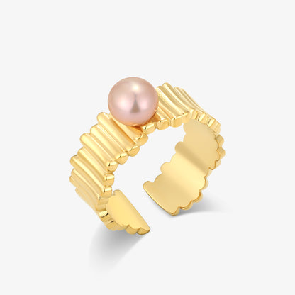 Wave Ring with Freshwater Pearl