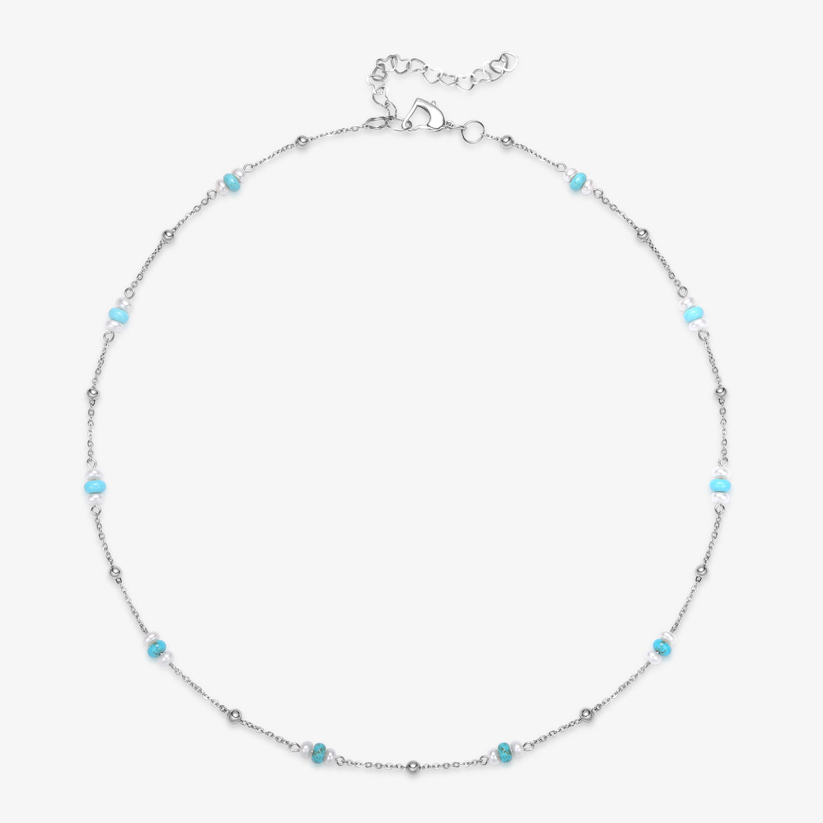 Stationary Design Fresh Water Pearl & Turquoise Necklace