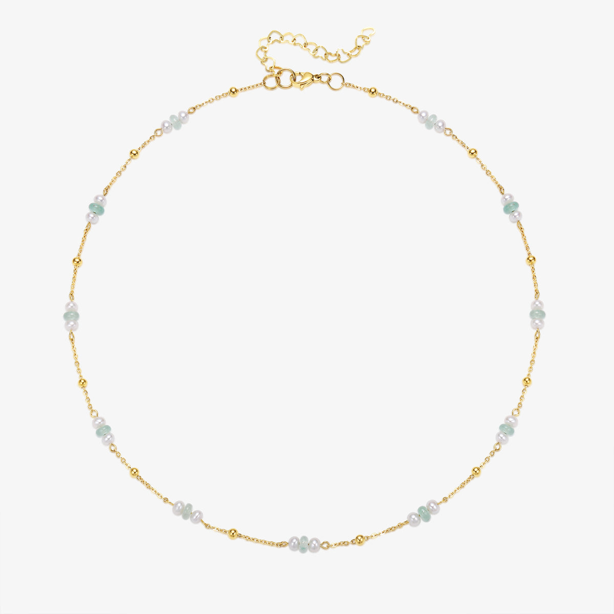 Stationary Design Fresh Water Pearl & Jade Necklace