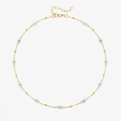 Stationary Design Fresh Water Pearl & Jade Necklace