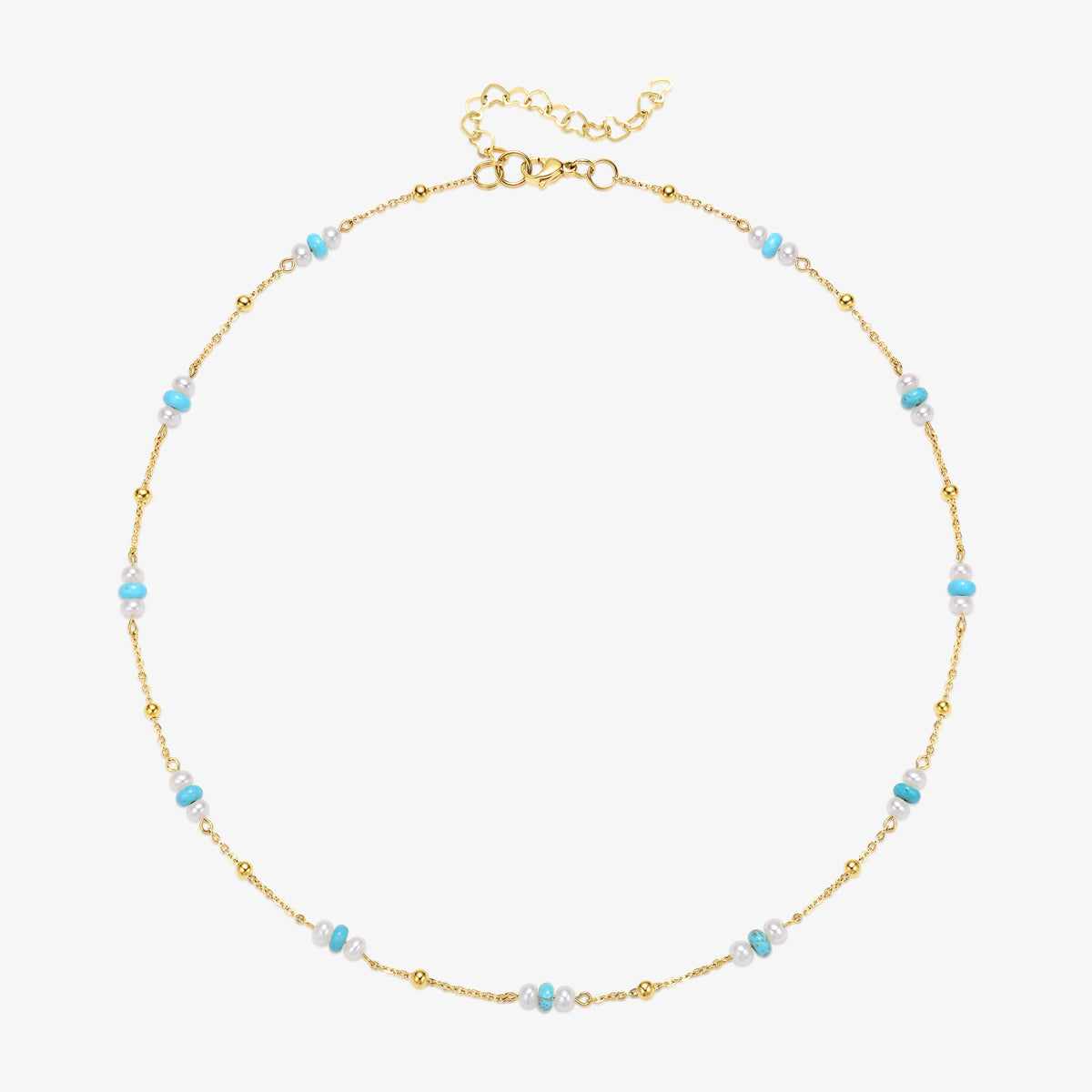 Stationary Design Fresh Water Pearl & Turquoise Necklace