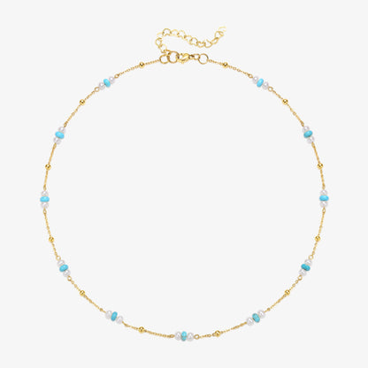 Stationary Design Fresh Water Pearl & Turquoise Necklace