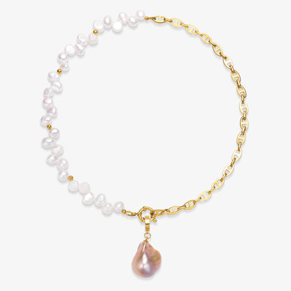 Half Chain & Half Fresh Water Pearl Necklace