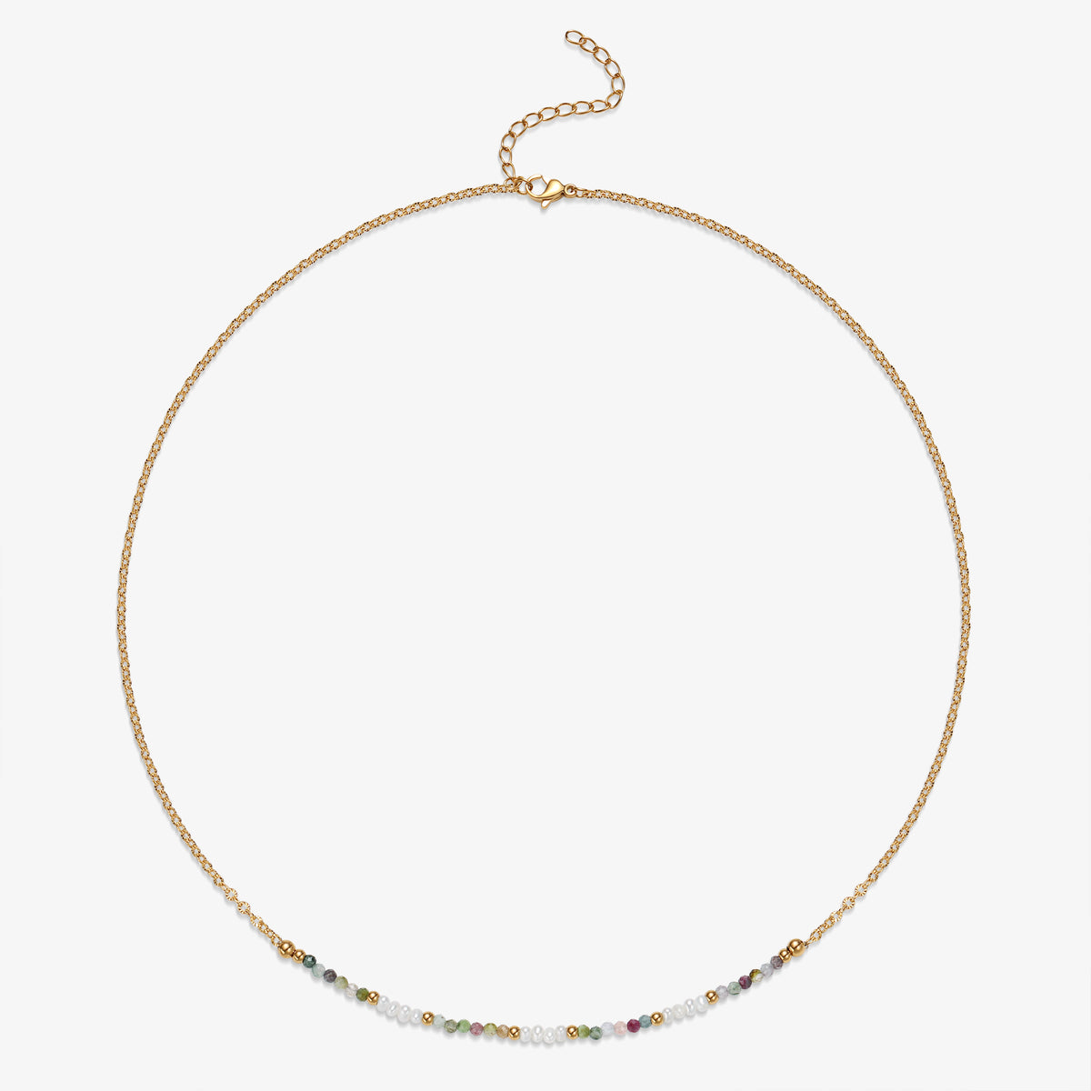 Ellie Rainbow Tourmaline and Fresh Water Pearl Necklace