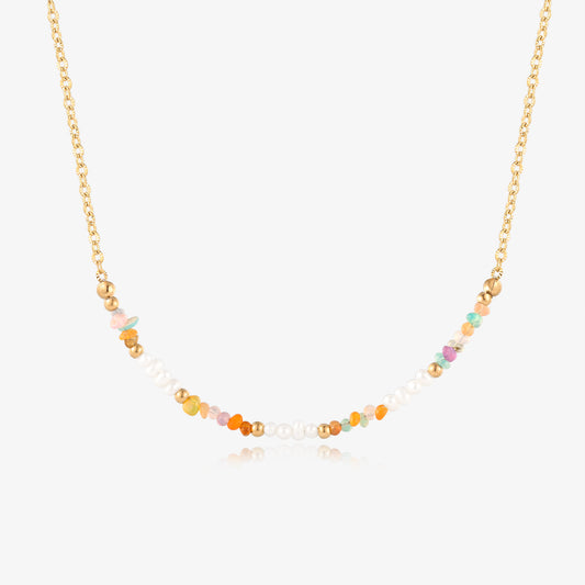 Ellie Rainbow Opal and Fresh Water Pearl Necklace