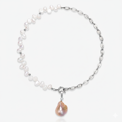 Half Chain & Half Fresh Water Pearl Necklace