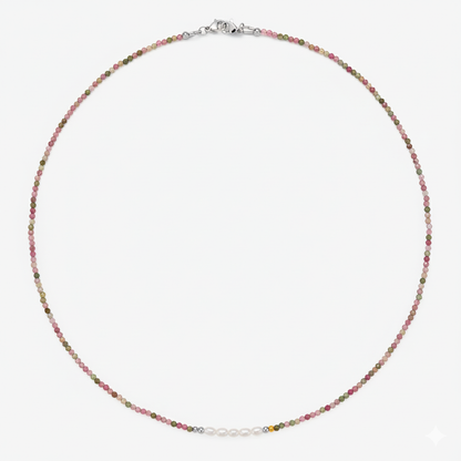 Multi-color Tourmaline & Fresh Water Pearl Necklace