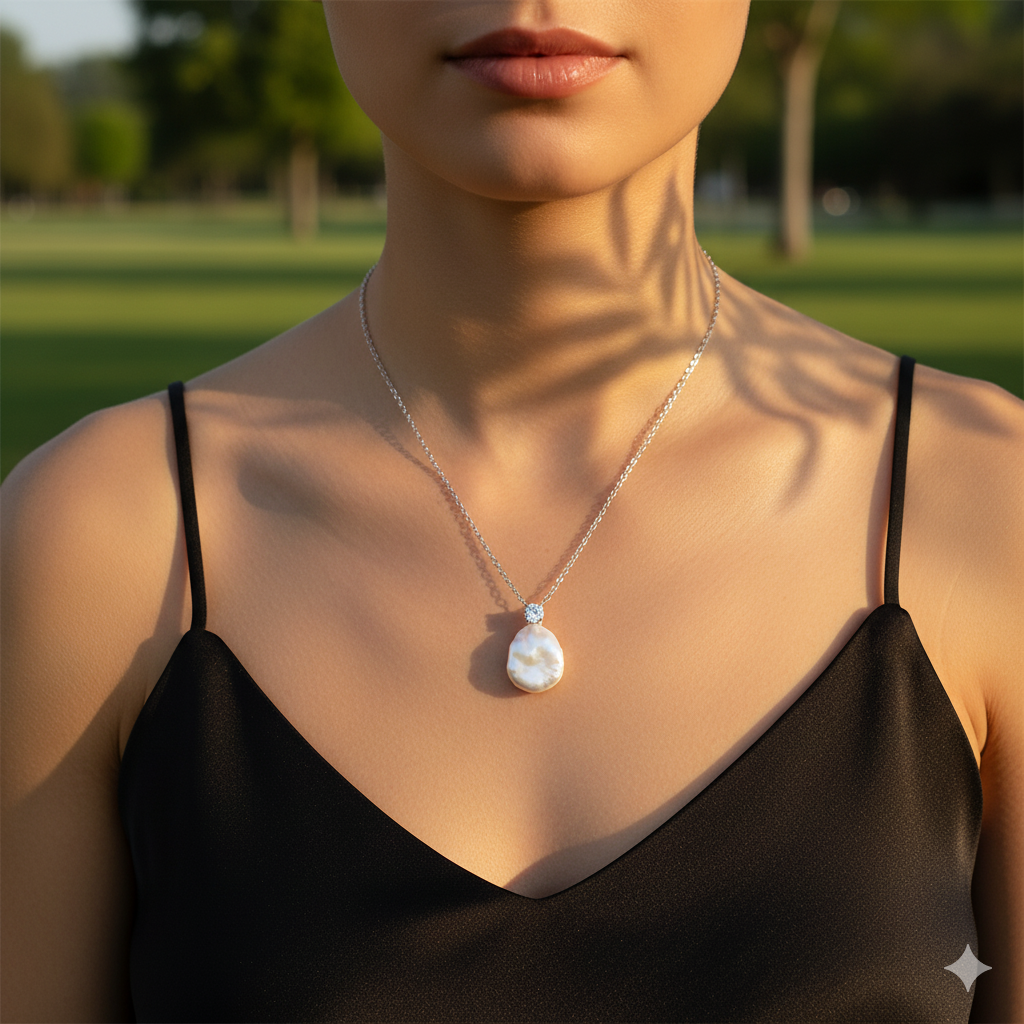 Elegant Simple One Zircon Design Pearl Necklace