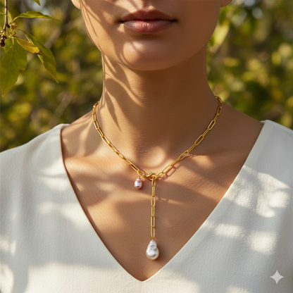 20'' Medium Size Paperclip Chain Necklace With Baroque Pearl Necklace